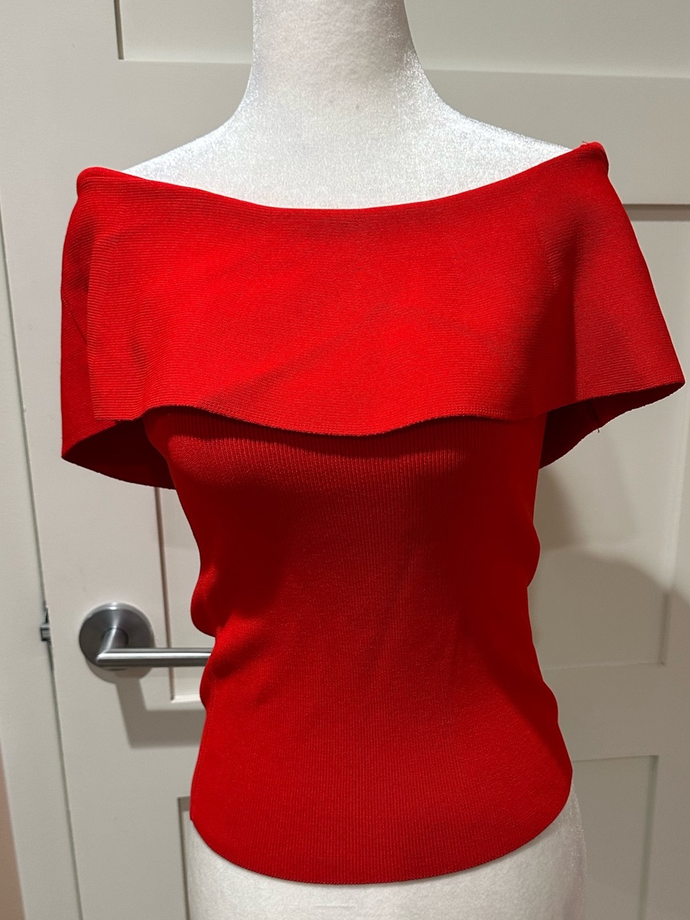 WHBM size XS red off the shoulder knit top.